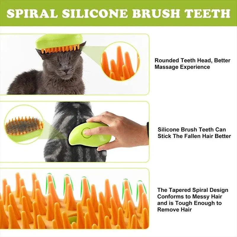 "Electric pet grooming brush with soft silicone bristles and water spray for cats"water spray & silicone bristles