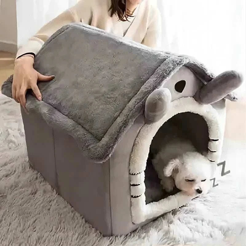 Cozy indoor pet bed tent house with cushion for dogs and cats.