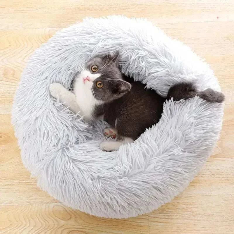 Super Warm Cat Bed with plush cushion, ideal sleeping nest for cats and small dogs.