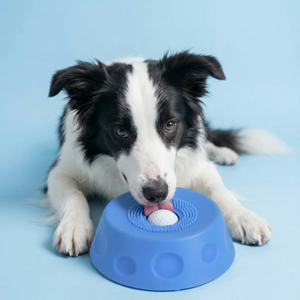 Food-grade dog lick bowl with non-slip base and rolling ball mechanism