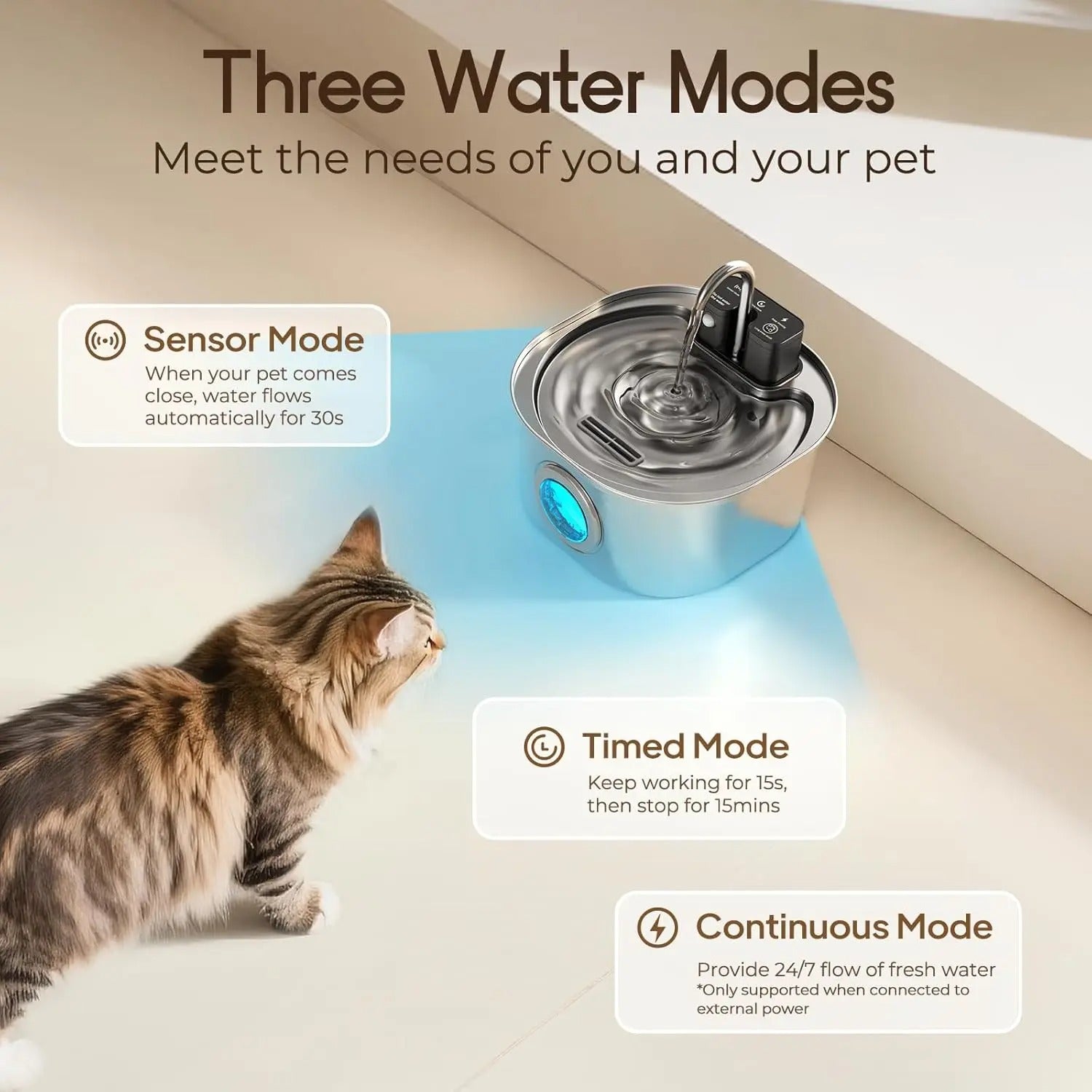 3L Wireless Stainless Steel Cat Water Fountain – Rechargeable & Motion Sensor
