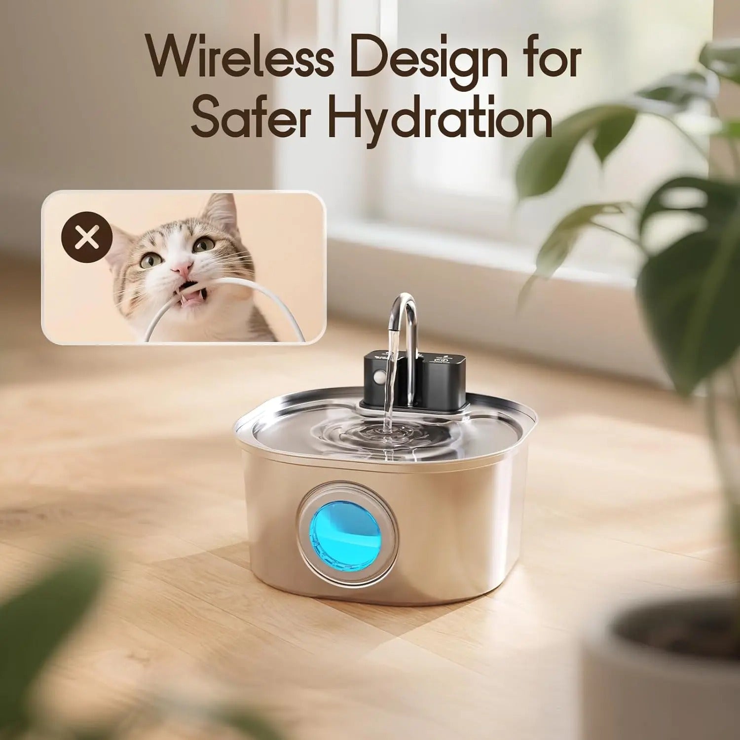 3L Wireless Stainless Steel Cat Water Fountain – Rechargeable & Motion Sensor
