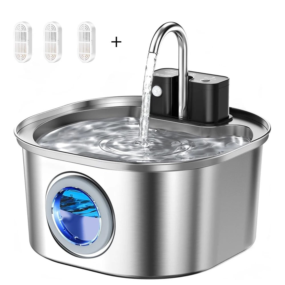 3L Wireless Stainless Steel Cat Water Fountain – Rechargeable & Motion Sensor